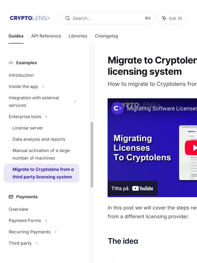 Devolens documentation page for migrating licenses to Devolens