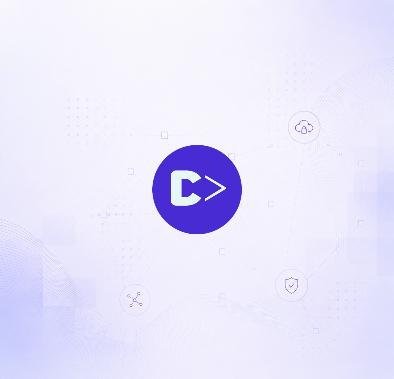Devolens logo floating around in a soft purple background