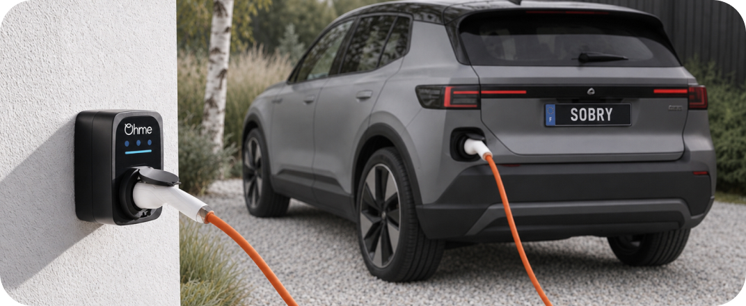 Borne Ohme branchée sur une voiture électrique