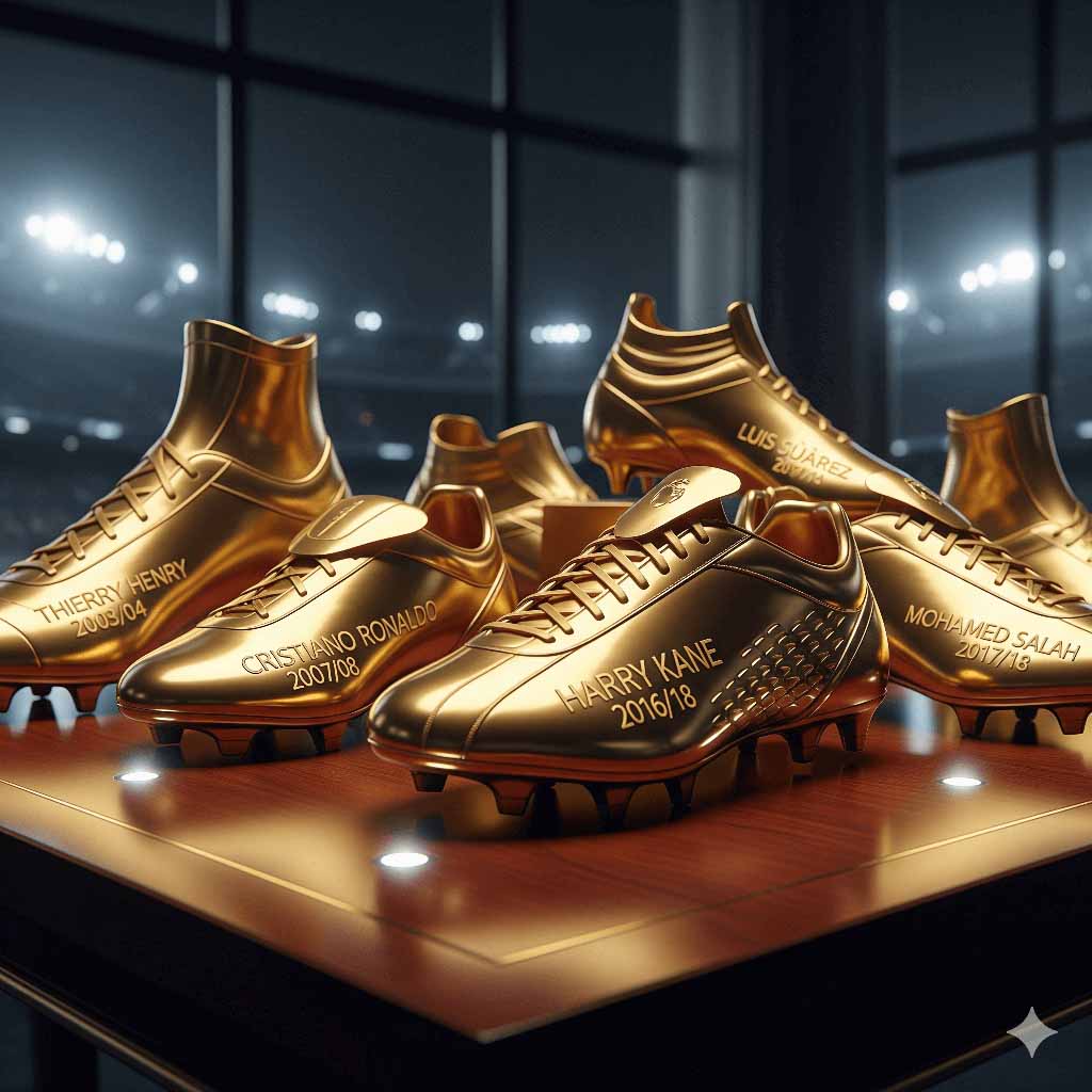  A pair of navy blue Nike Phantom GX soccer cleats with vibrant orange splatter-like patterns are resting on the white line of a green soccer field during the day. The cleats feature a prominent black Nike swoosh on the side. In the background, a goalpost and parts of the stadium are visible under a clear, sunny sky.