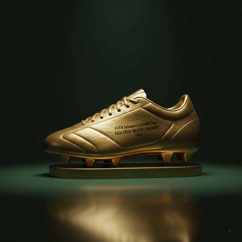 A pair of bronze-colored Nike Zoom Mercurial Superfly soccer cleats are resting on the white line of a green soccer field during the day. The cleats have a white Nike swoosh, a dark purple sock-like collar, and a white sole with pink studs. In the background, a goalpost and parts of the stadium are visible under a clear, sunny sky.