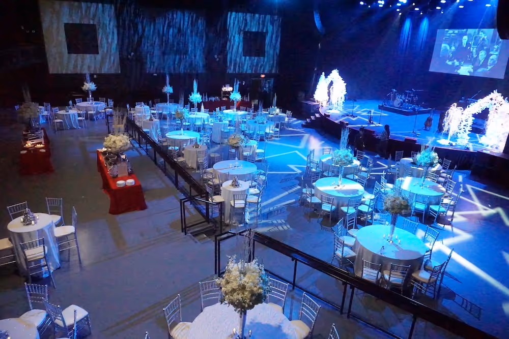 Tables set up for event in the concert room