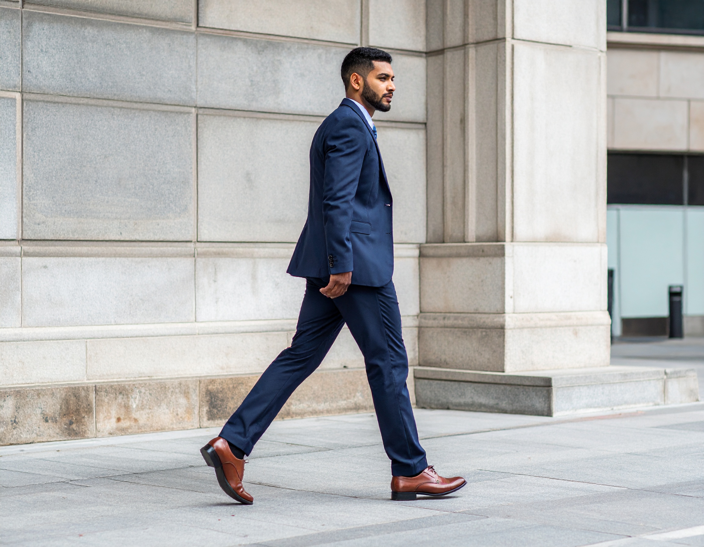 Man walking with Alistair Grey Shoes on.