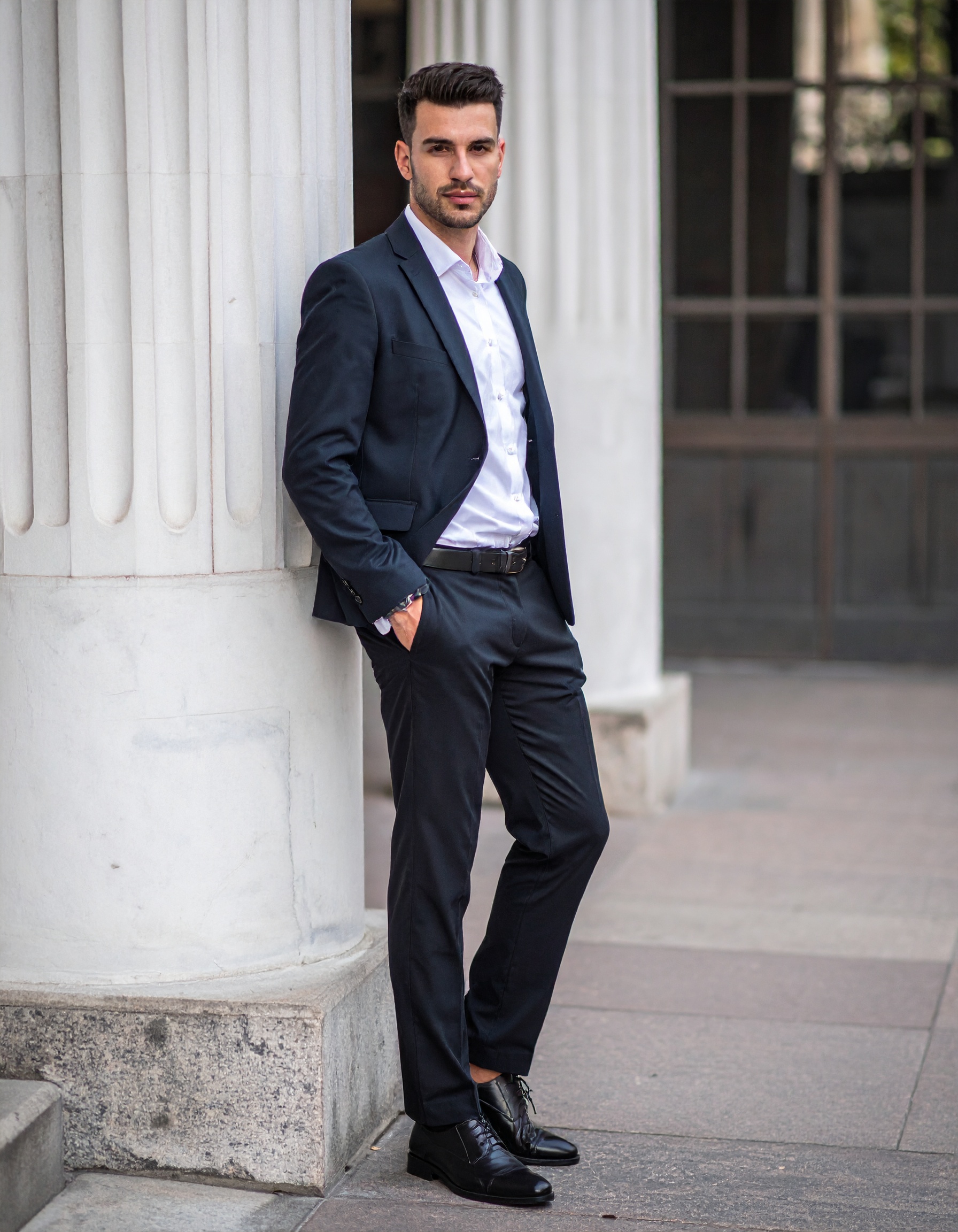 Man standing with Alistair Grey Shoes on.