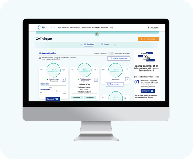 Mockup interface web d'une CV pour Remplafrance 