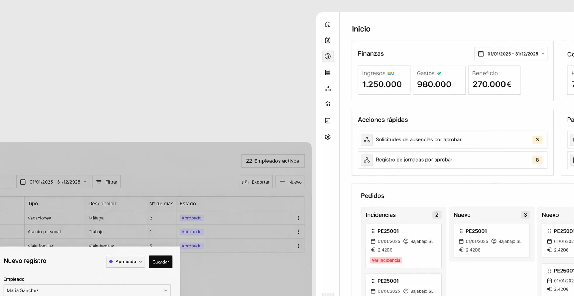 Dashboard software ERP para gestión de empresa