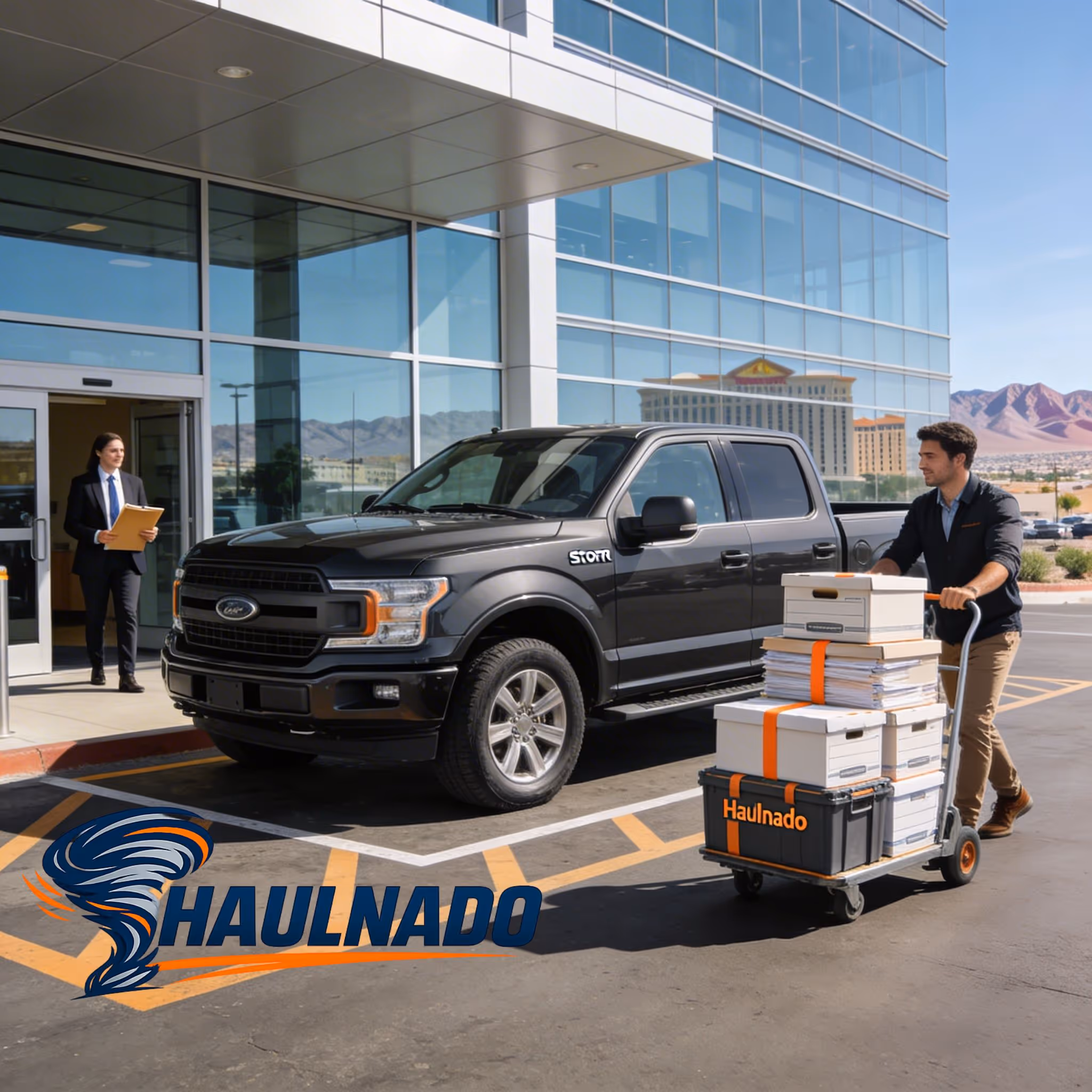 Haulnado business courier delivering office materials for a Las Vegas company