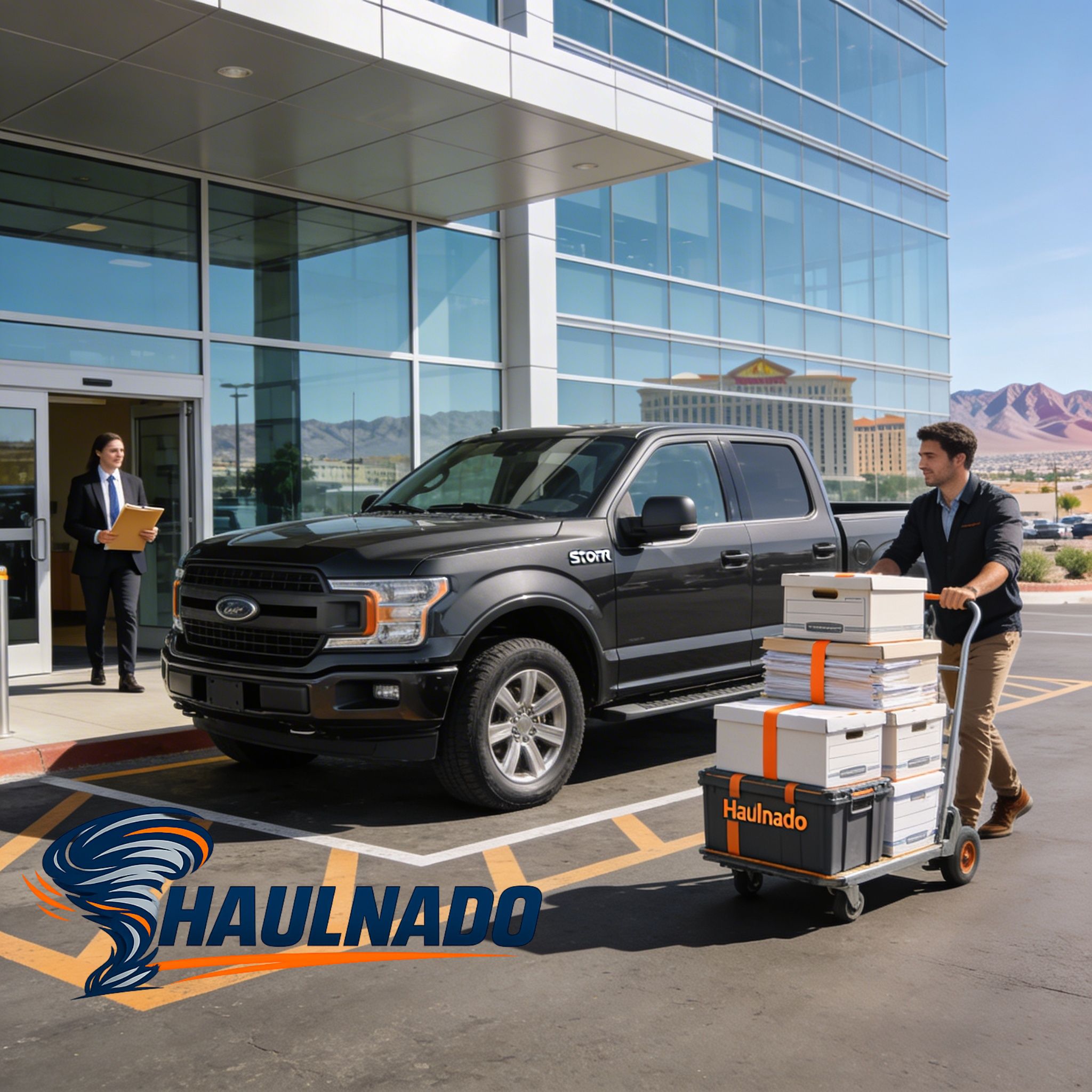 Haulnado business courier delivering office materials for a Las Vegas company