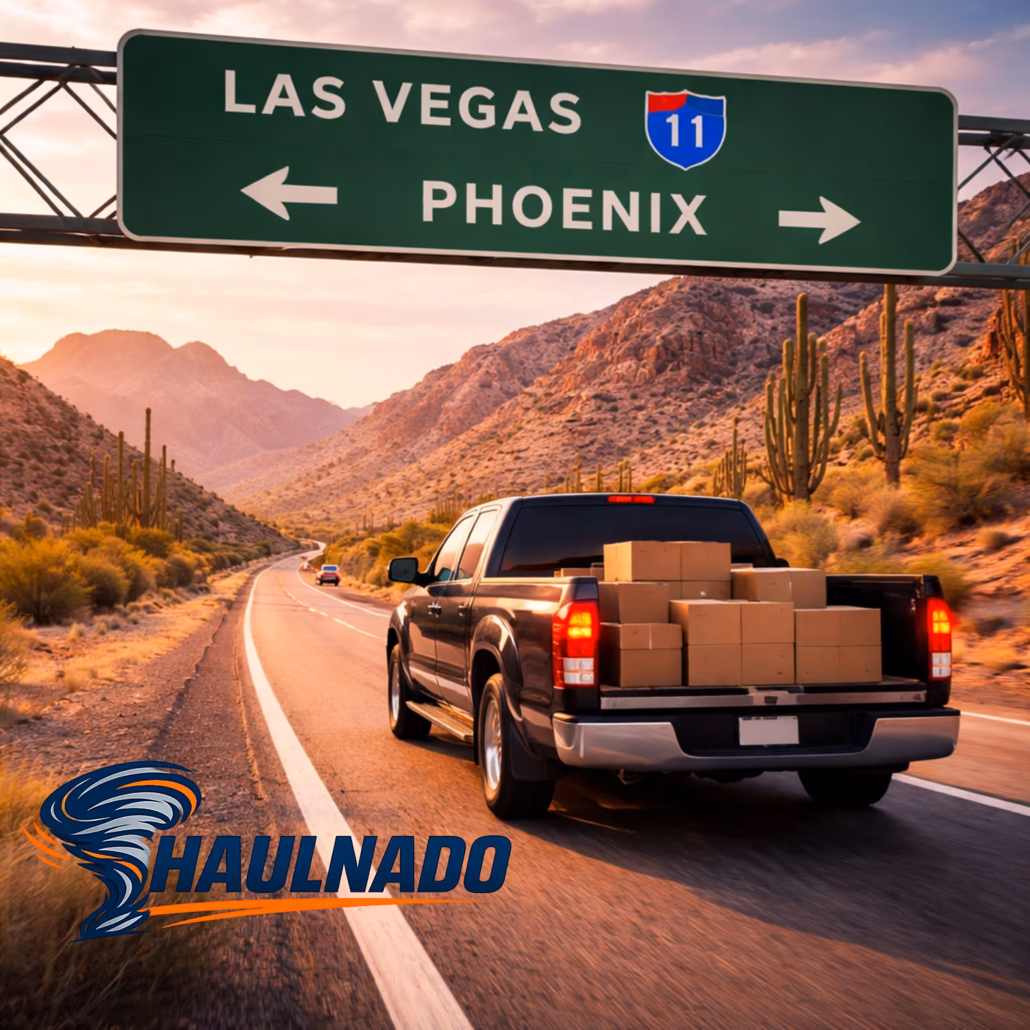 Haulnado Las Vegas to Phoenix courier service, interstate delivery truck on a direct Arizona route.