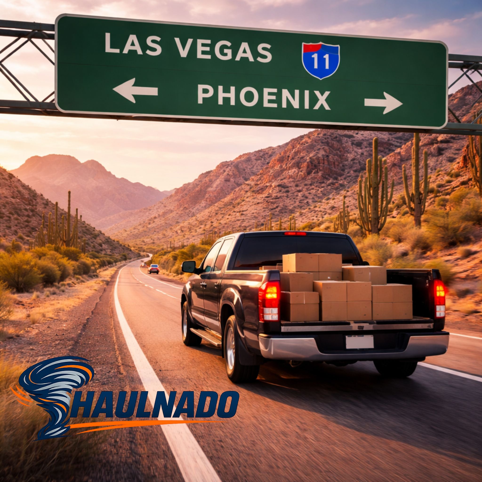 Haulnado Las Vegas to Phoenix courier service, interstate delivery truck on a direct Arizona route.