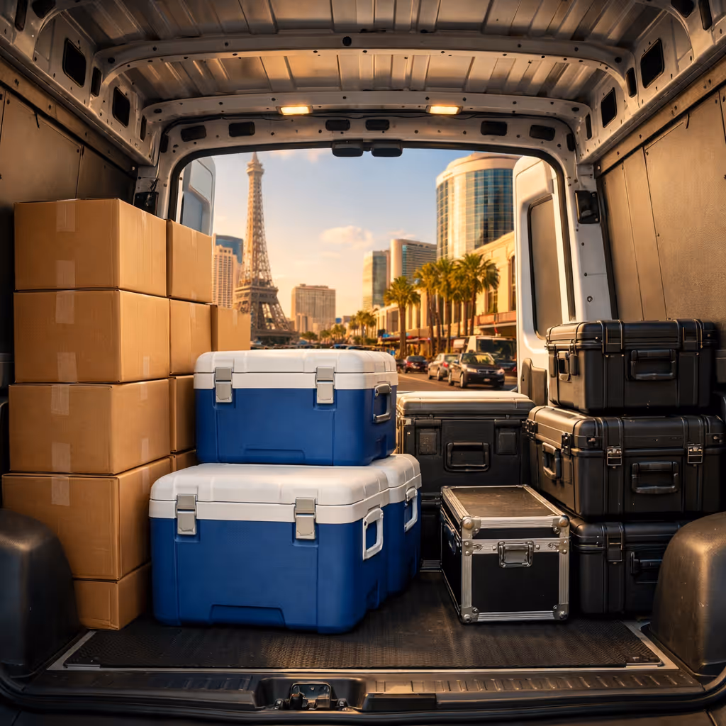 Organized cargo van interior loaded with business boxes and delivery items in Las Vegas