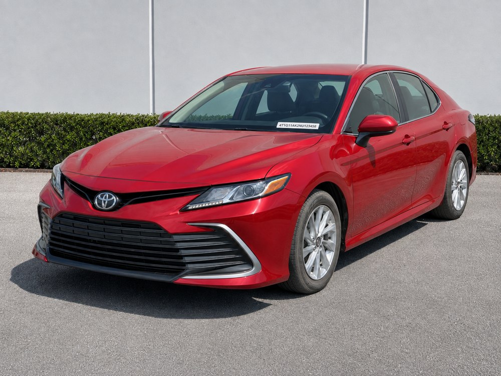 Red sedan parked at an angle, source photo for the AI analysis demo