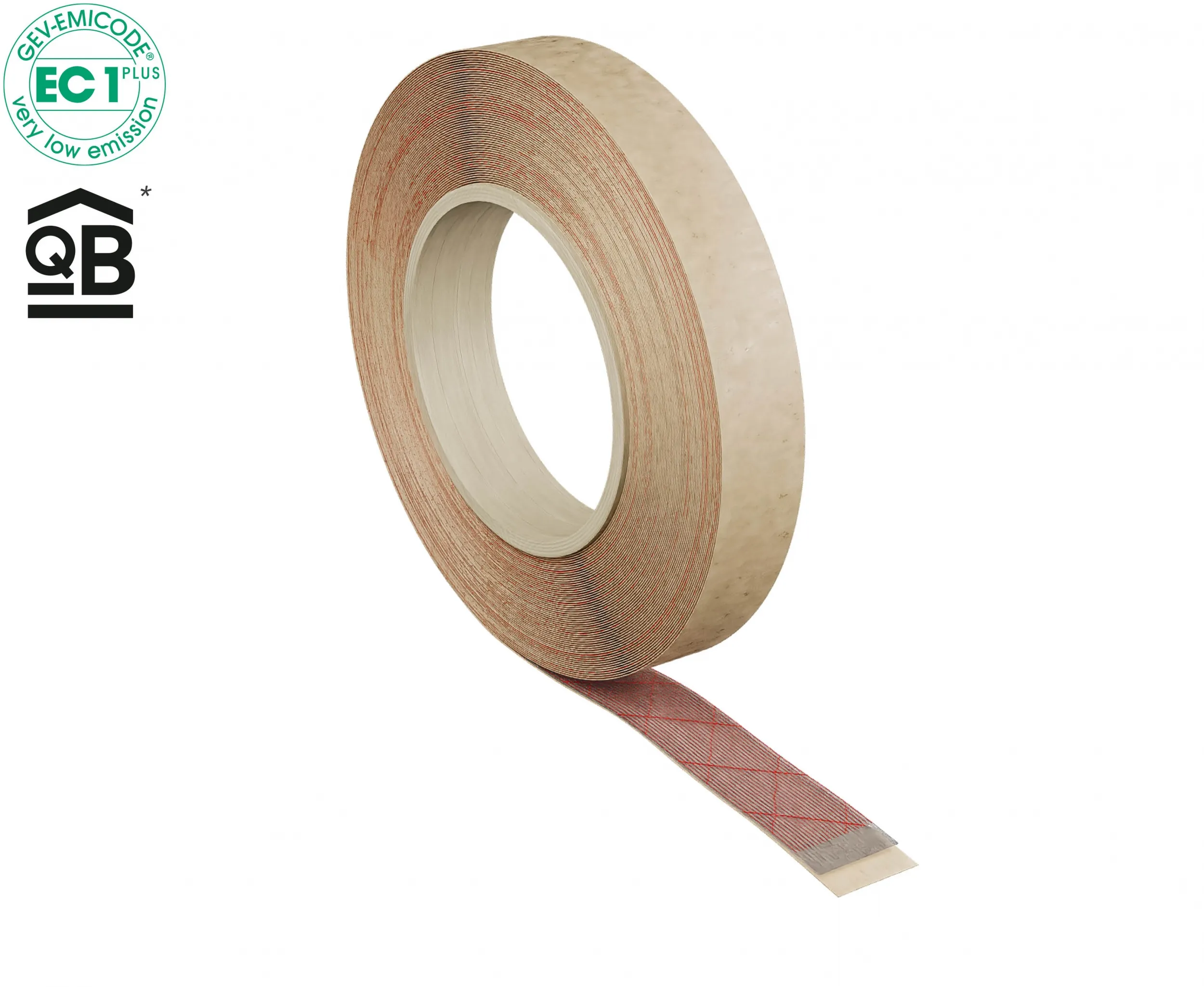 a roll of tape with a red stripe
