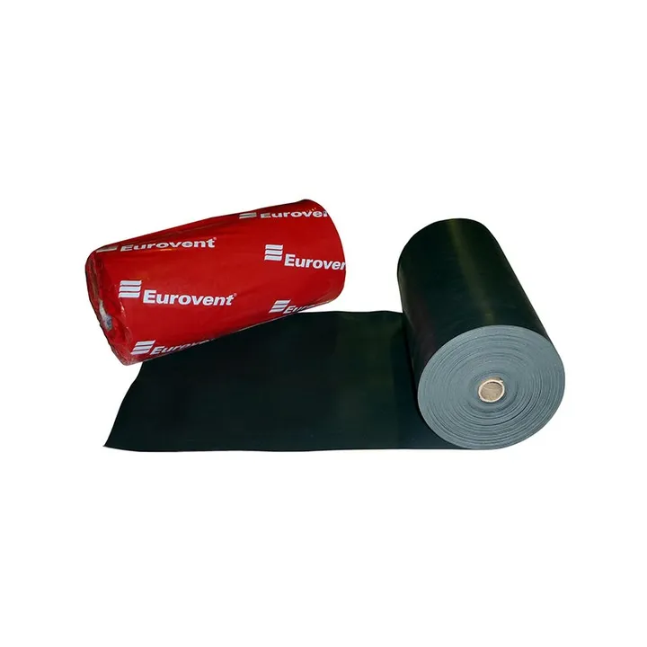 A roll of black plastic with a red label that says "Eurovent".