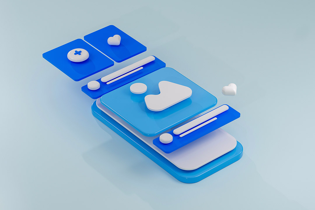 3d render of blue phone layout