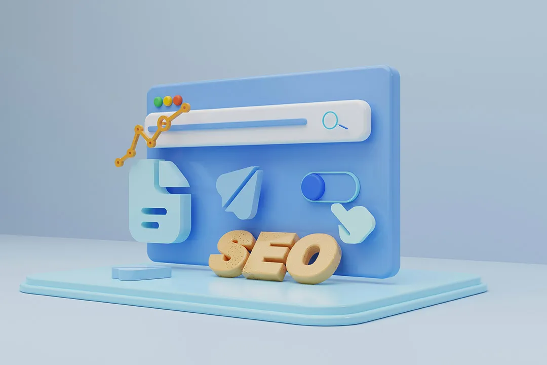 3d render of webpage with SEO