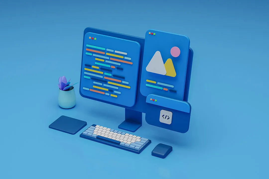 3d render of computer with layout