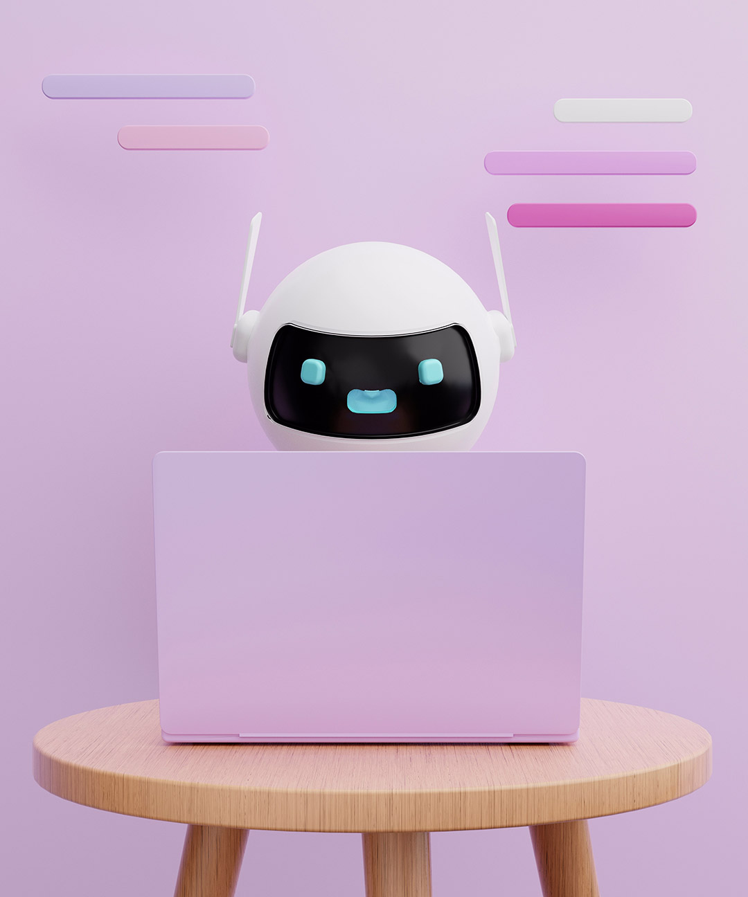 3d render of a robot on a laptop