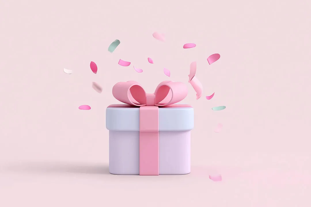 3d render of gift with confetti