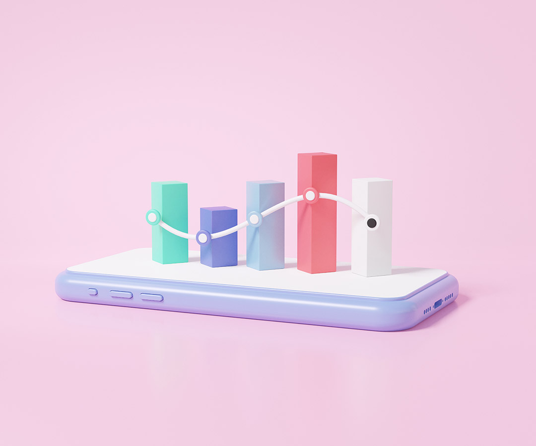 3d render of phone with bar chart