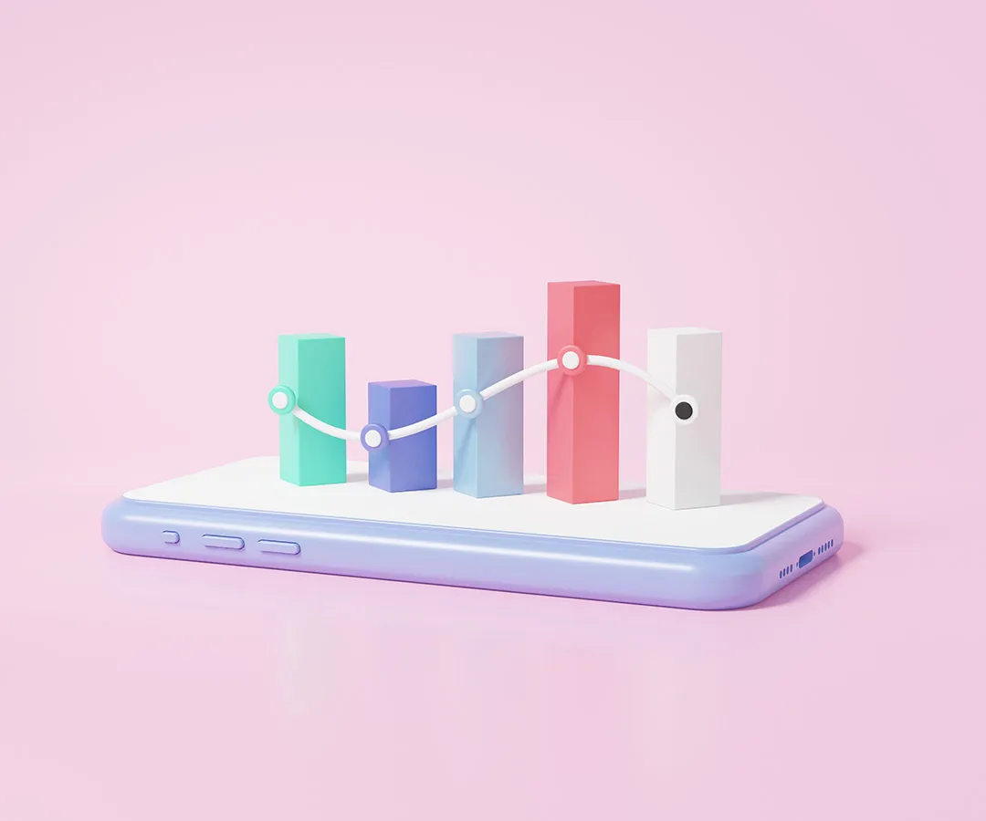 3d render of phone with bar chart