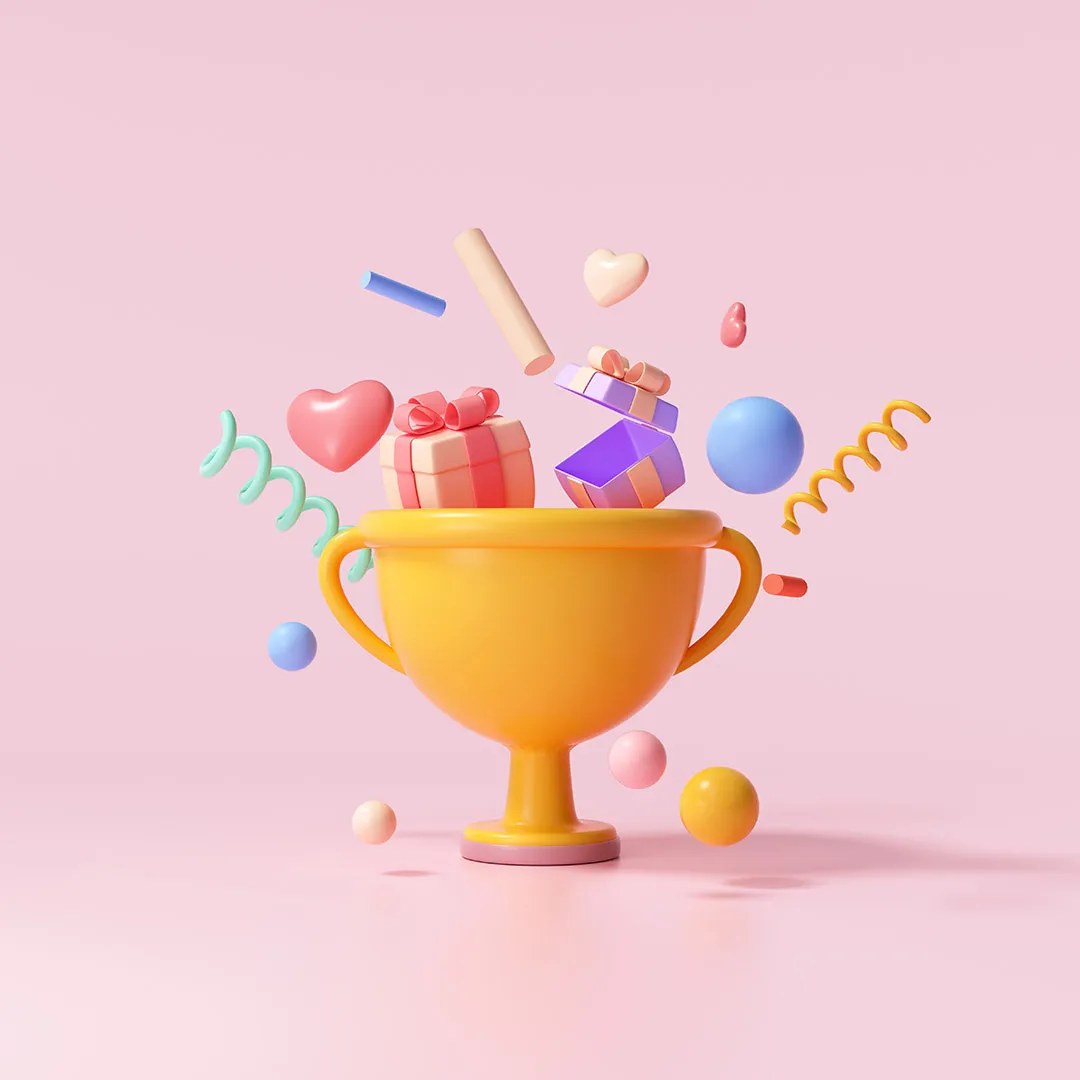 3d render of trophy and confetti 