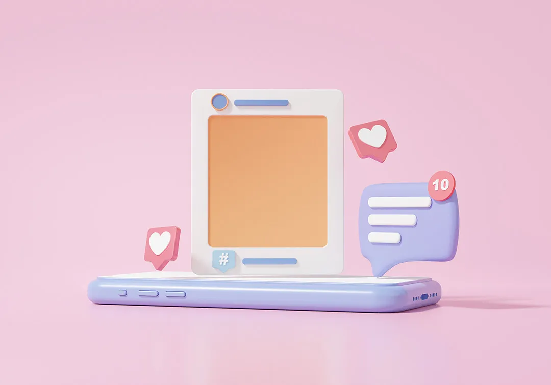 3d render of phone with social post