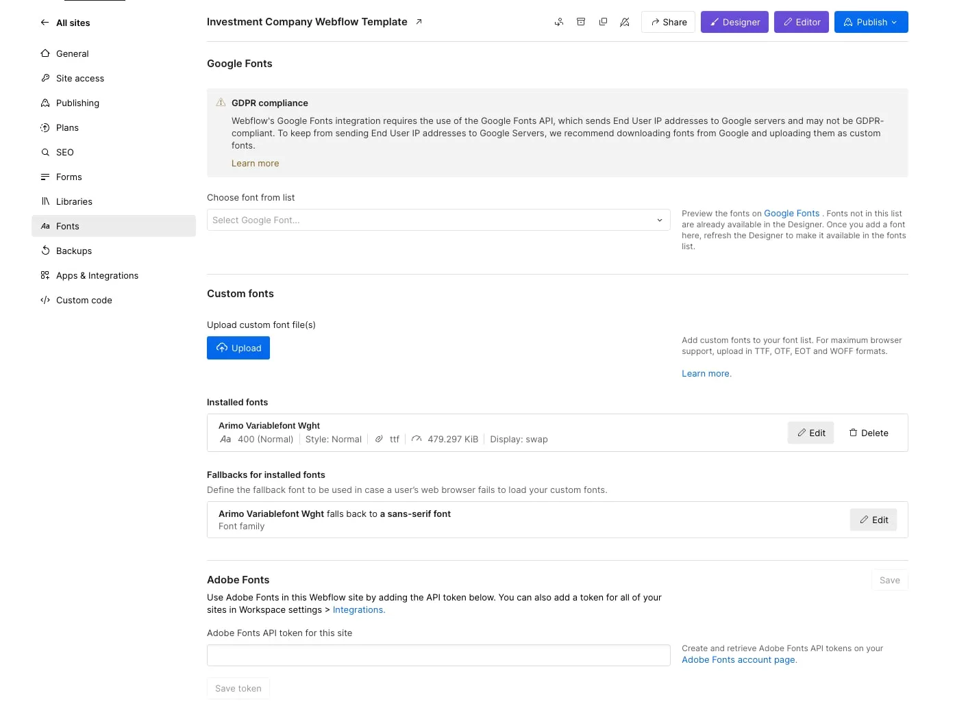 font setting example image