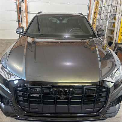 "Before-and-after comparison: dull paint transformed into a mirror-like finish after ceramic coating"