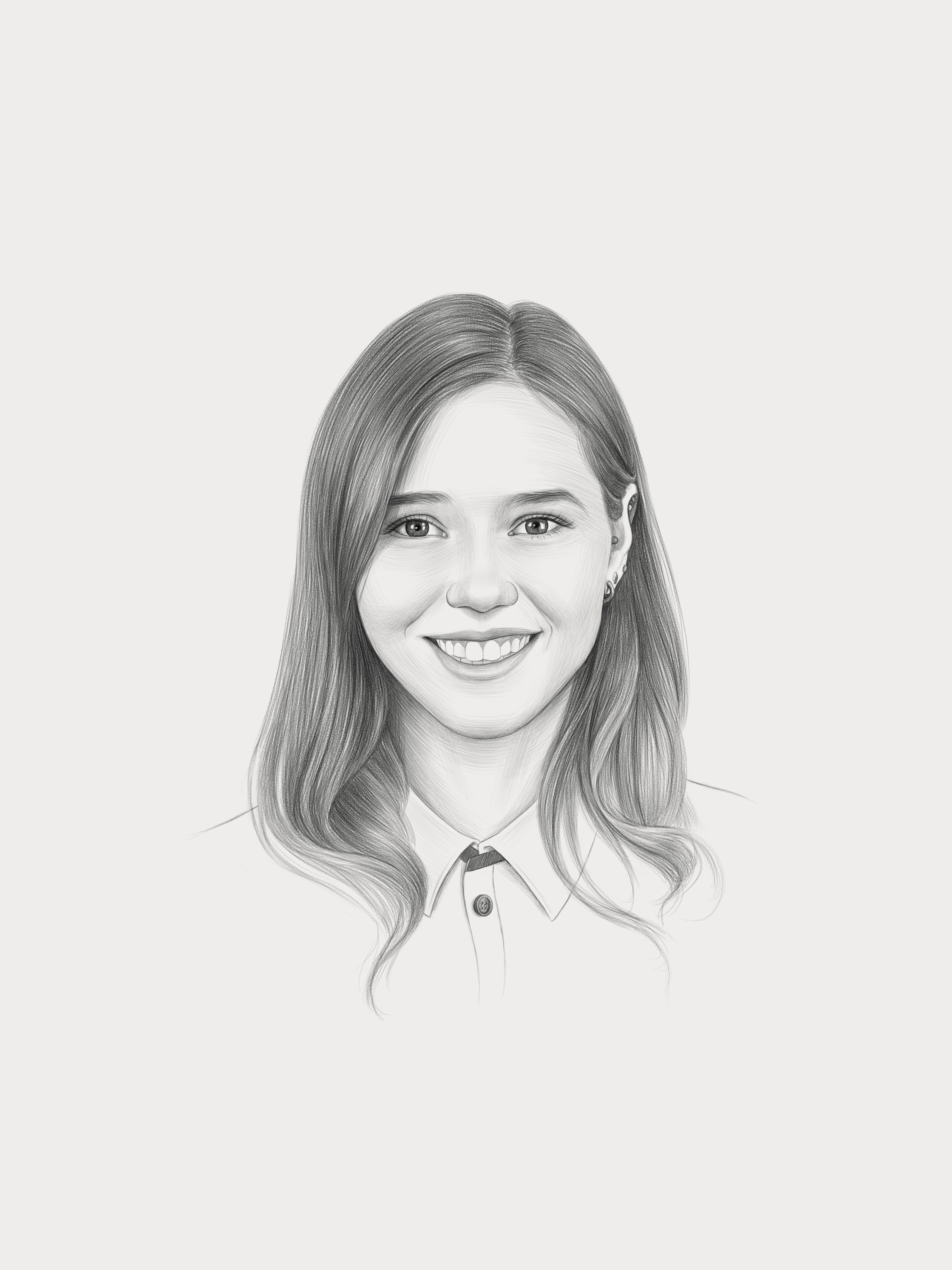 Detailed headshot drawing of designer Paige Klein