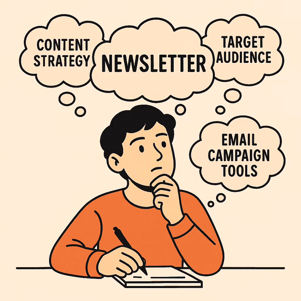 personne qui réfléchi sur sa prochaine campagne newsletter 