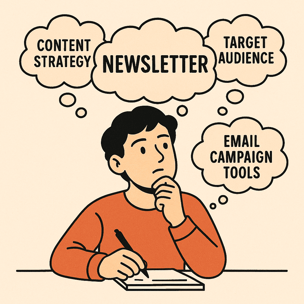 personne qui réfléchi sur sa prochaine campagne newsletter