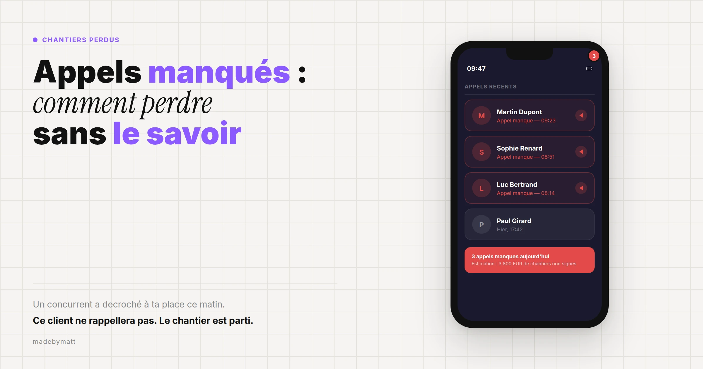 Appels manqués : comment perdre des chantiers sans le savoir (et y remédier)