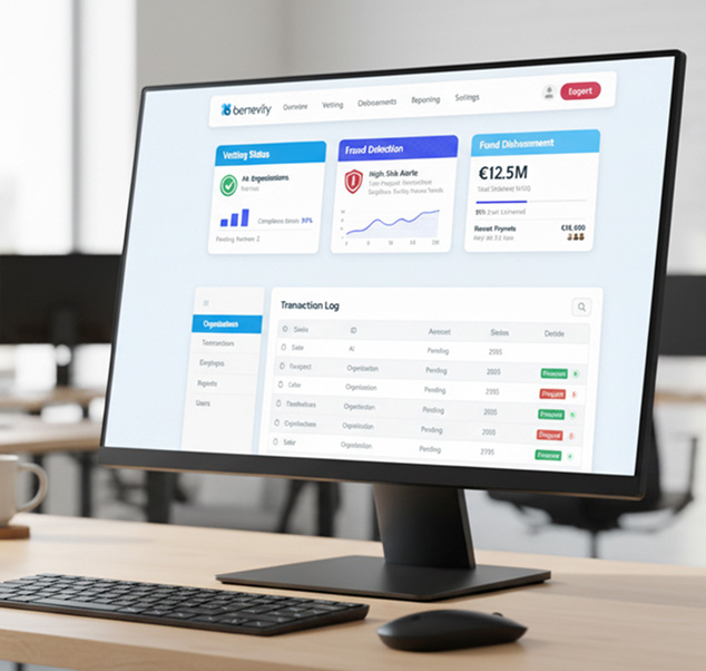 A computer with Benevity platform opened and showing the metrics and compliance part
