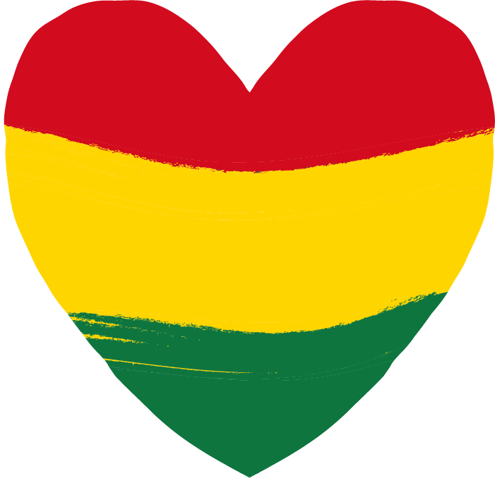 A heart shape painted with three horizontal stripes—red on top, yellow in the middle, and green on the bottom.