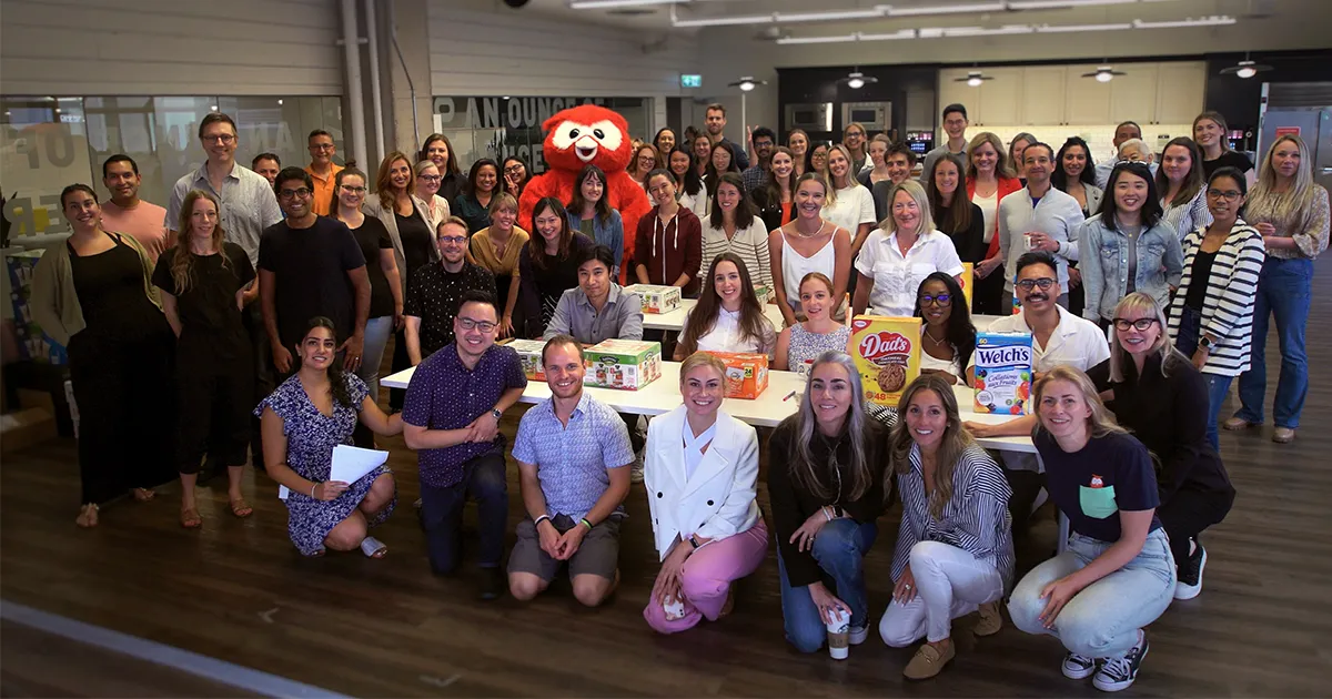 Hootsuite employees gathered for a large group volunteer event with food donations.