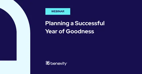 A webinar slide with the title Planning a Successful Year of Goodness on a dark blue background.