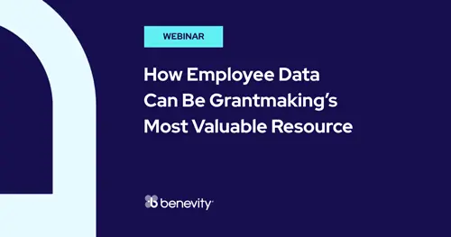 A webinar slide with the title How Employee Data Can Be Grantmaking’s Most Valuable Resource on a dark blue background.