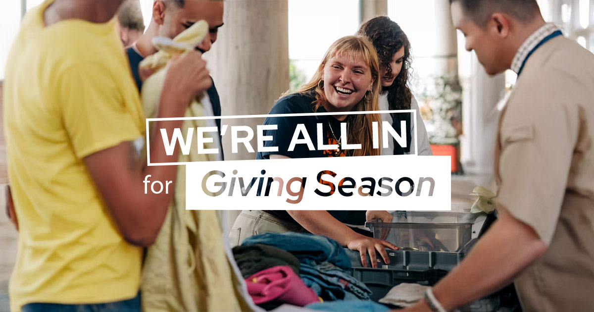 Giving season group of volunteers 