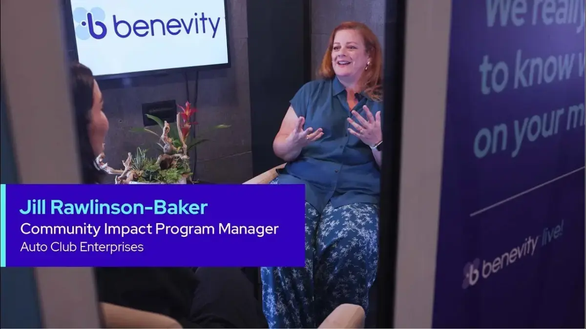 Headshot of Jill Rawlinson-Baker, Community Impact Program Manager at Auto Club Enterprises, speaking at a Benevity event.