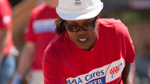 Headshot of Jill Rawlinson-Baker, Community Impact Program Manager at Auto Club Enterprises, speaking at a Benevity event.