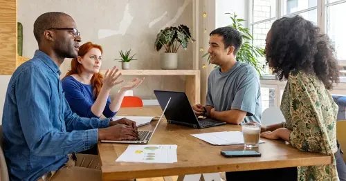 Group of engaged employees having a conversation.