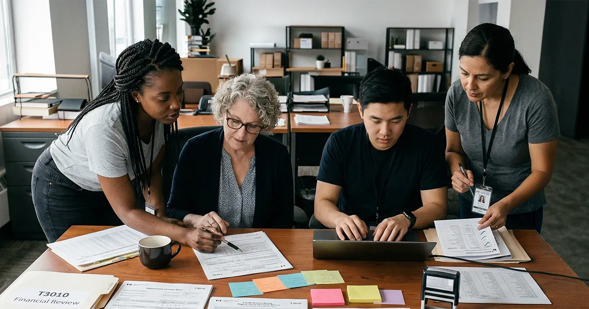 A group of 4 nonprofit workers doing manual work to validate their nonprofit.