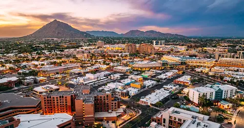 Aerial shot of downtown Scottsdale, Arizona. 