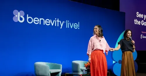 Founder and CEO of Not Impossible Labs, Mick Ebeling presenting onstage at Benevity Live!