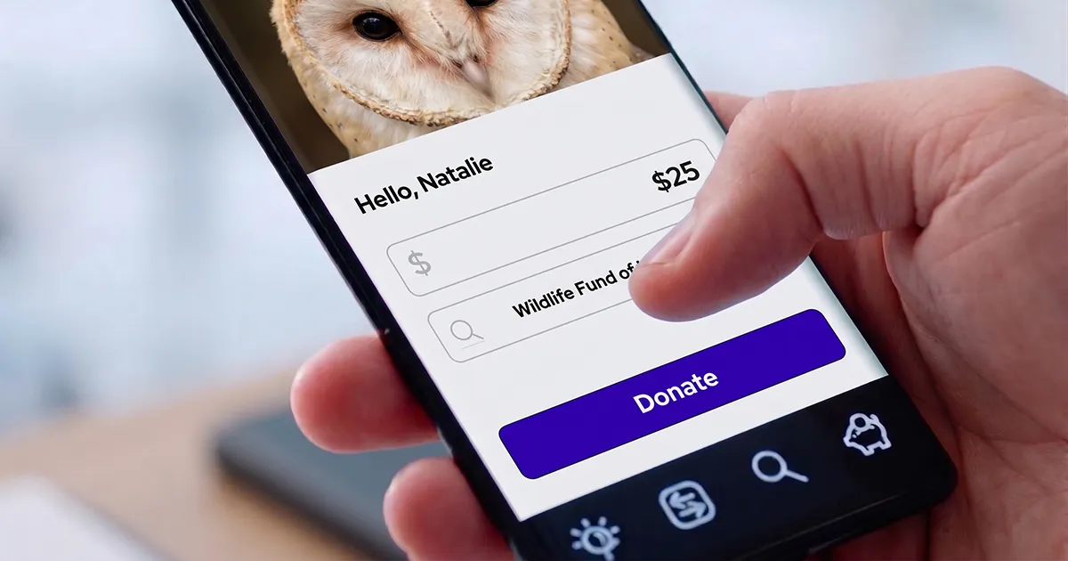 Close up of a person using their phone to donate to a nonprofit.