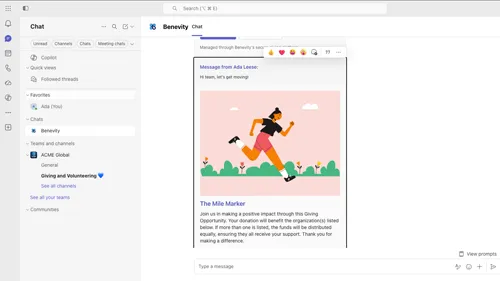 Donate and volunteer with Benevity for Microsoft Teams 