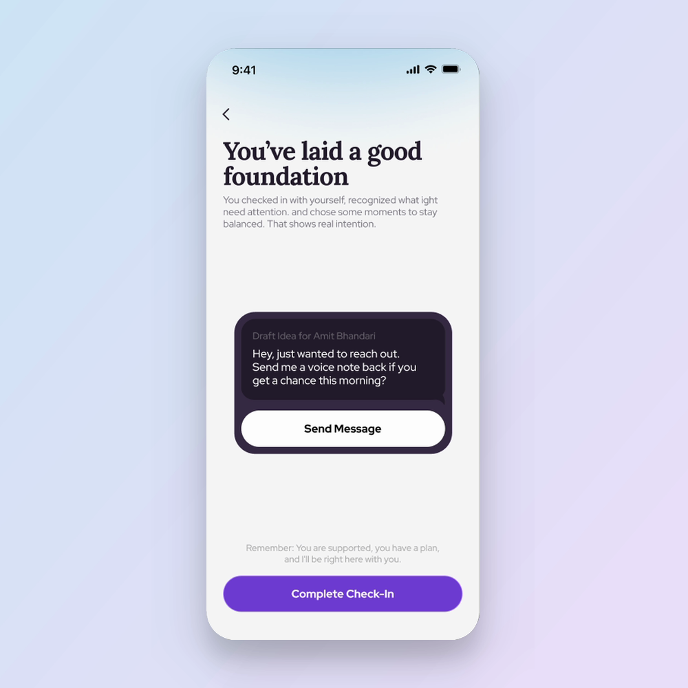 Wist screen with a drafted message to check in with someone you trust