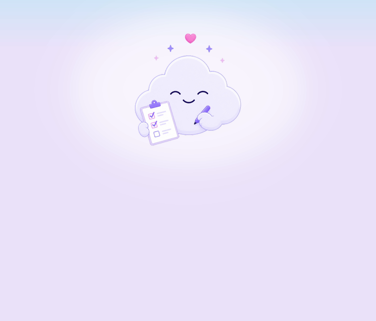Cloud character taking notes with a heart above it