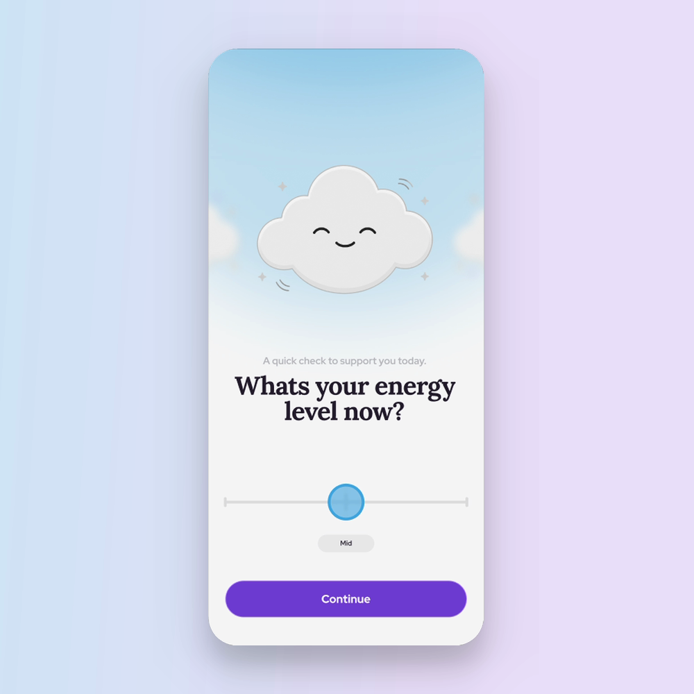 Wist screen asking about your energy level with a cloud character